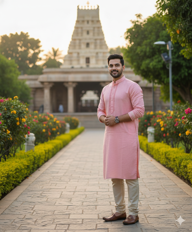 Peach & Cream Two Tone Pure Cotton Linen Fabric (60 Lea)