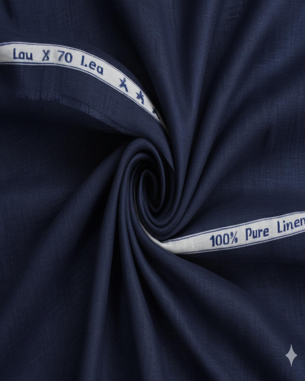 Navy blue fabric with white text on a navy background