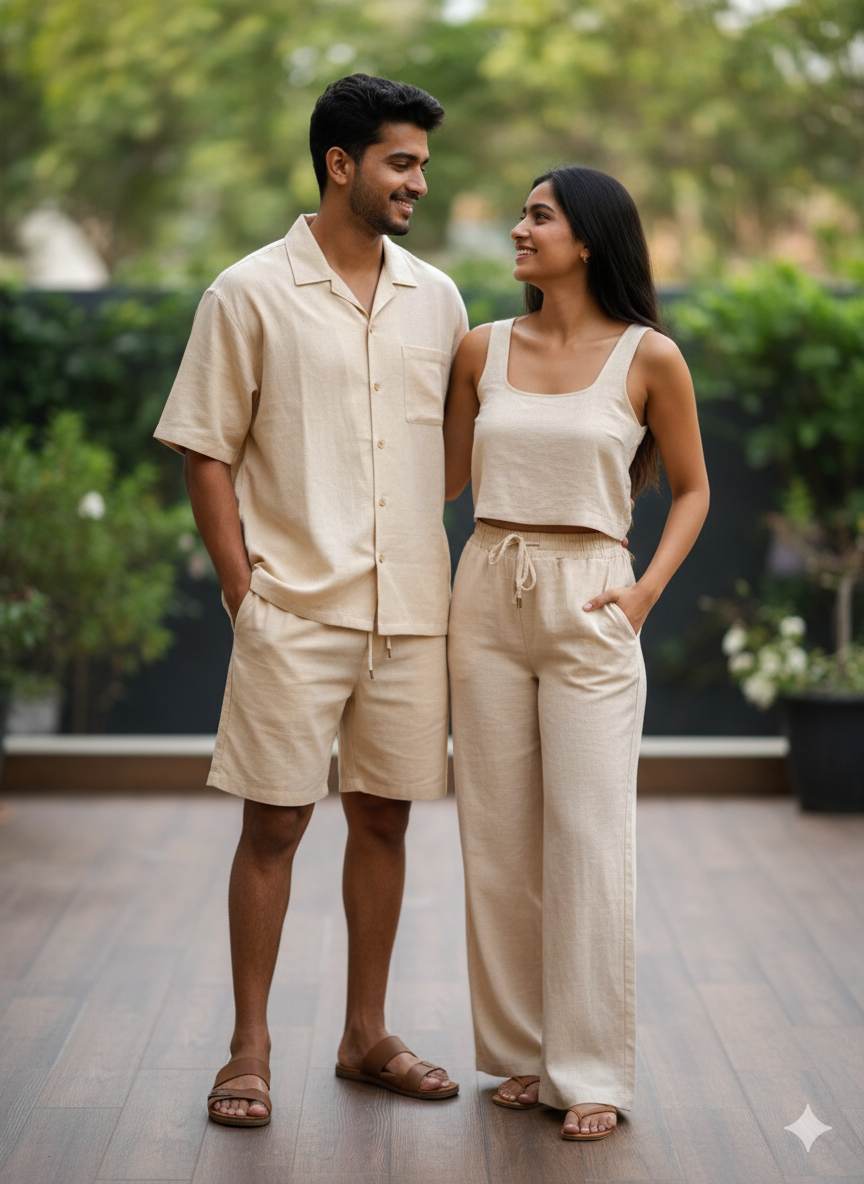 Butter Peach Pure Cotton Linen Fabric (70 lea)