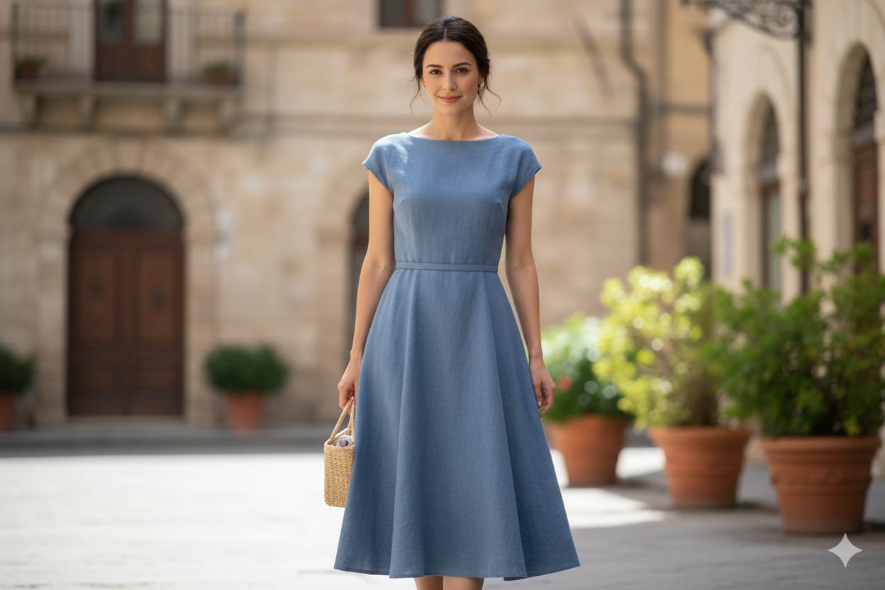 Denim Blue Pure Cotton Linen Fabric (70 lea)