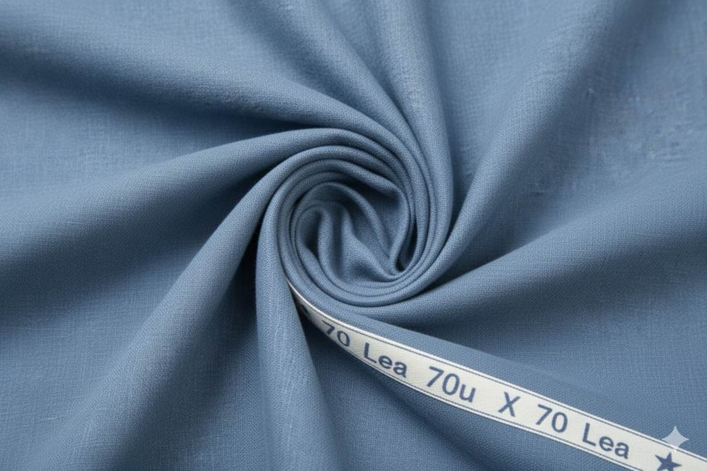 Denim Blue Pure Cotton Linen Fabric (70 lea)