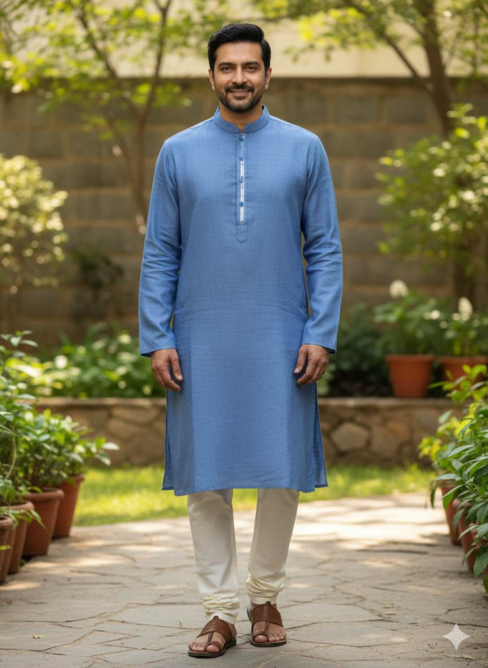 Denim Blue Pure Cotton Linen Fabric (70 lea)