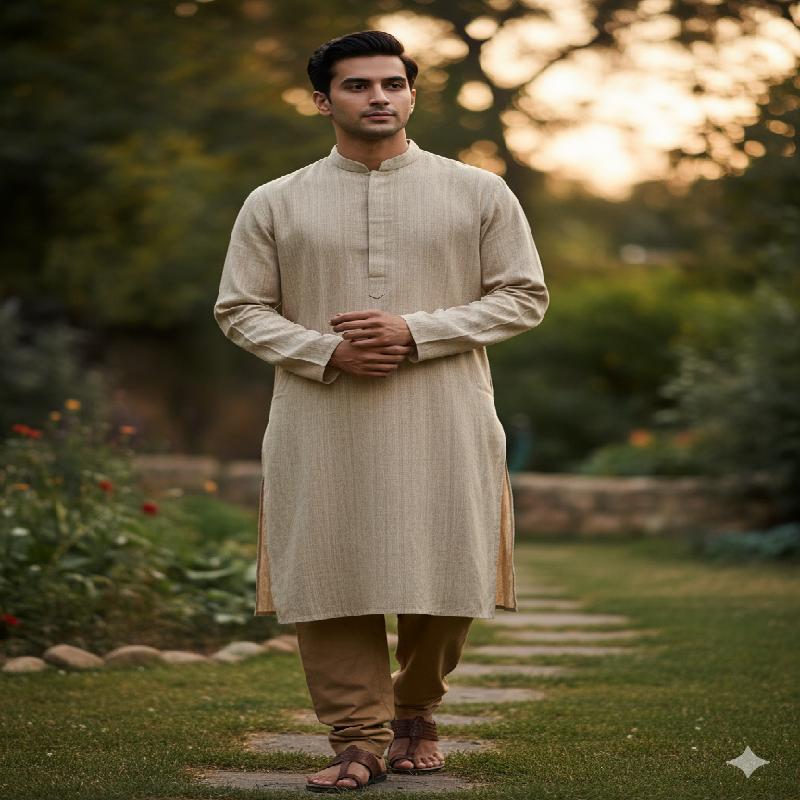 Light Tan Pure Cotton Linen Fabric (70 lea)