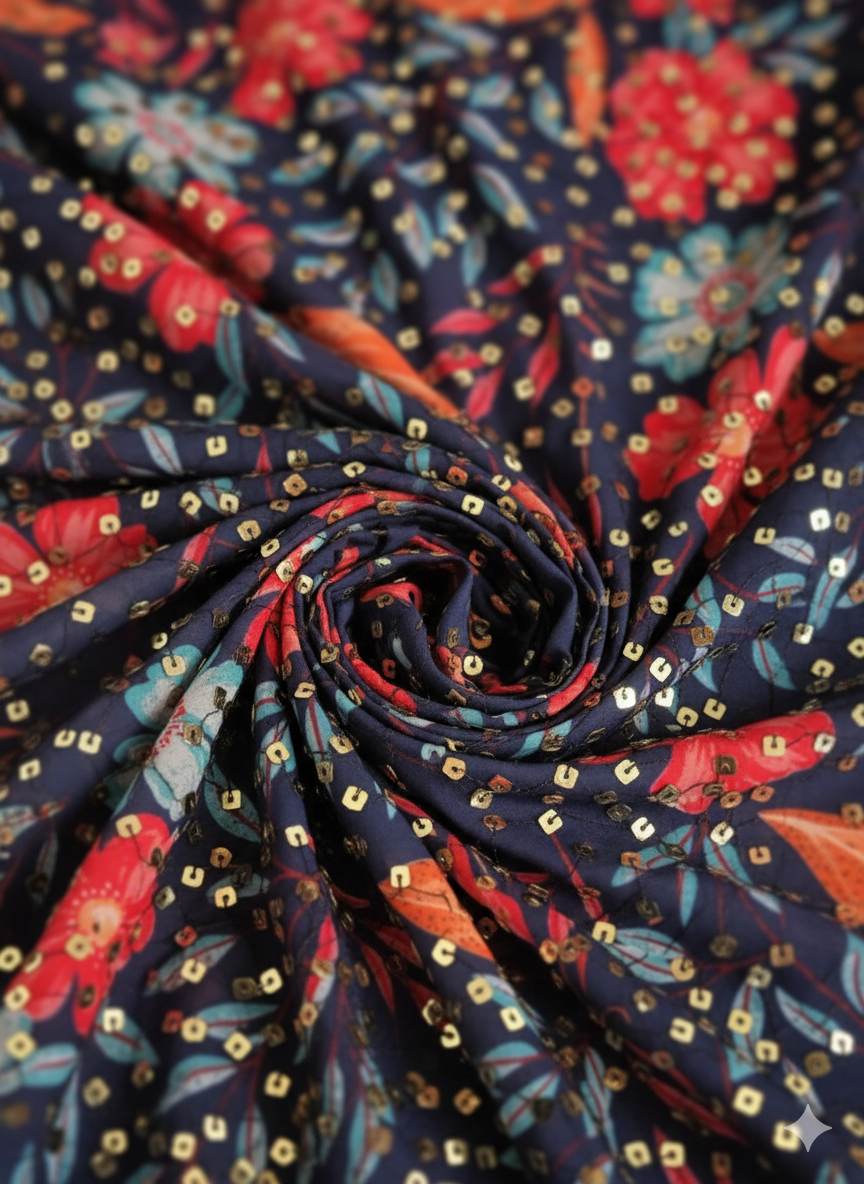 Digital Printed Georgette Enhanced with Sequence Work