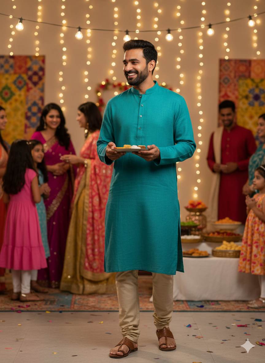 Peacock Green & Blue Two-tone Premium Cotton Linen Fabric