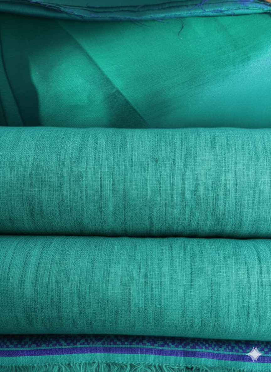 Peacock Green & Blue Two-tone Premium Cotton Linen Fabric