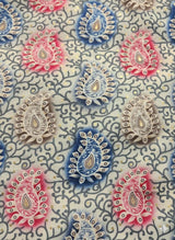 Digital Printed Muslin silk with Highlighted Golden Leaves
