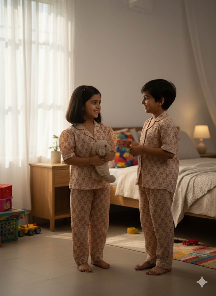 Digital Printed Peach Muslin Silk with Highlighted Golden Dots