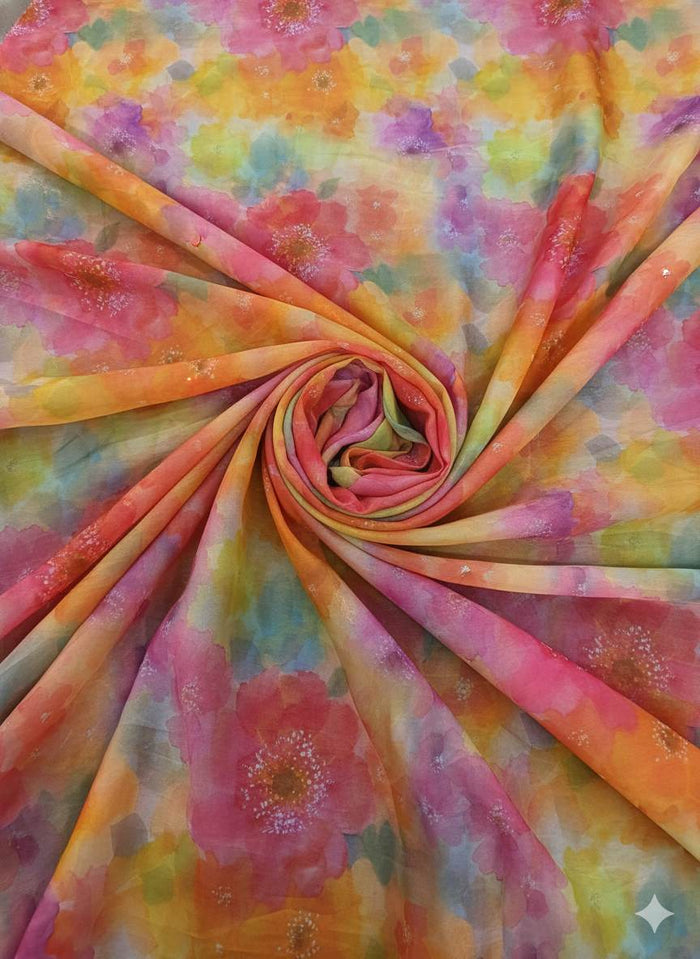 Multicoloured Digital Printed Zimi chu Fabric