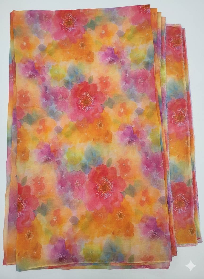 Multicoloured Digital Printed Organza Fabric
