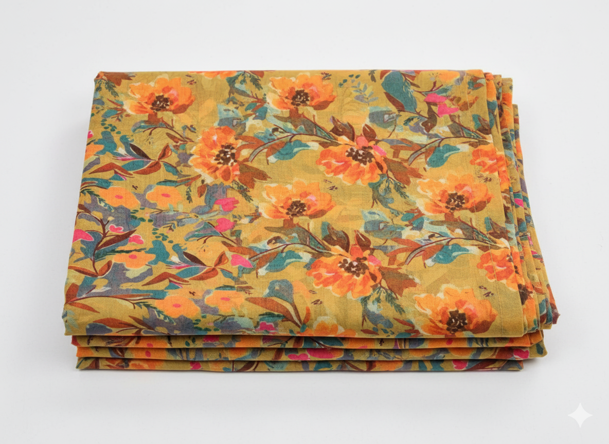 Mustard Floral Digital Print Georgette Fabric