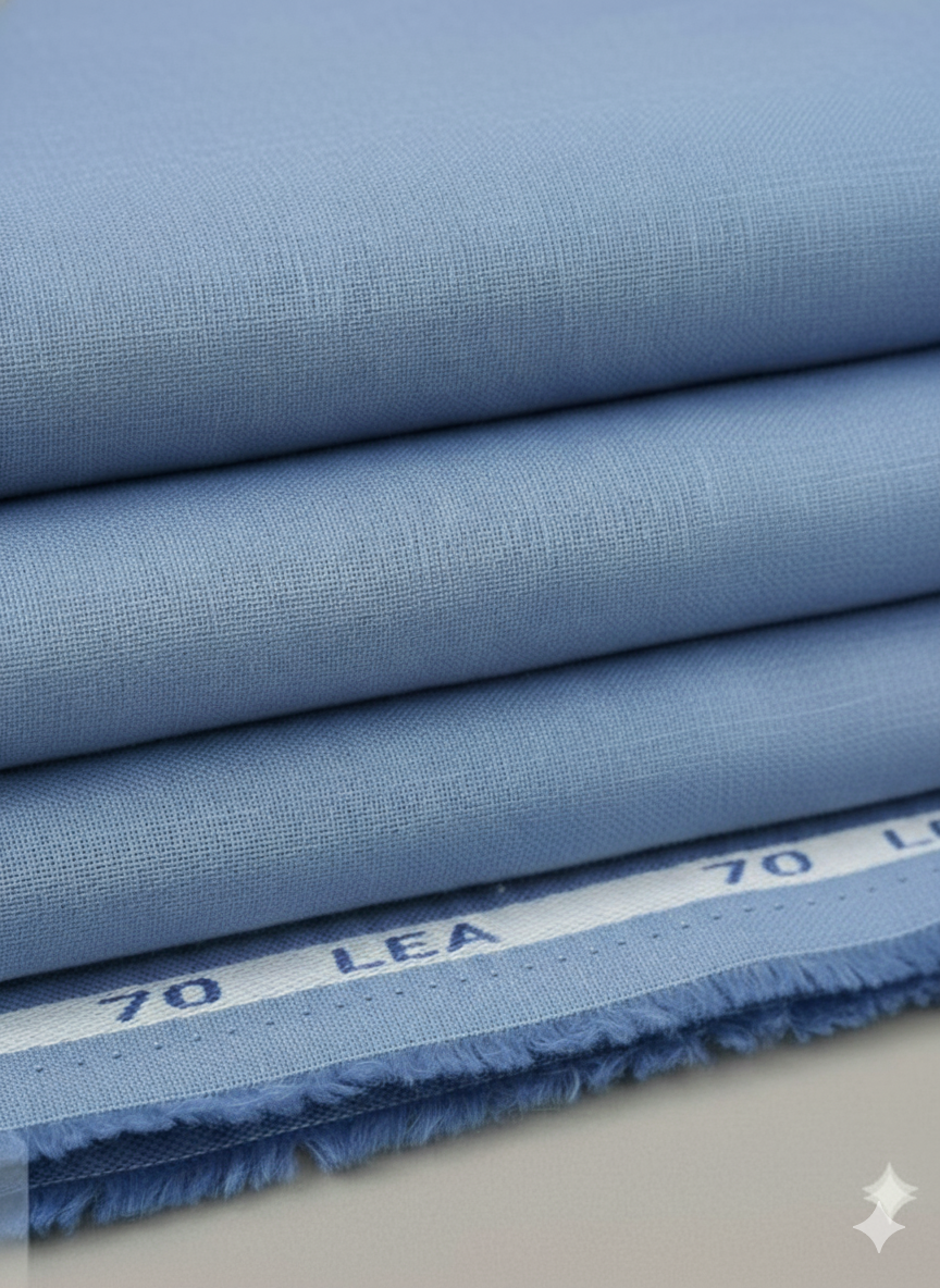 Denim Blue Pure Cotton Linen Fabric (70 lea)