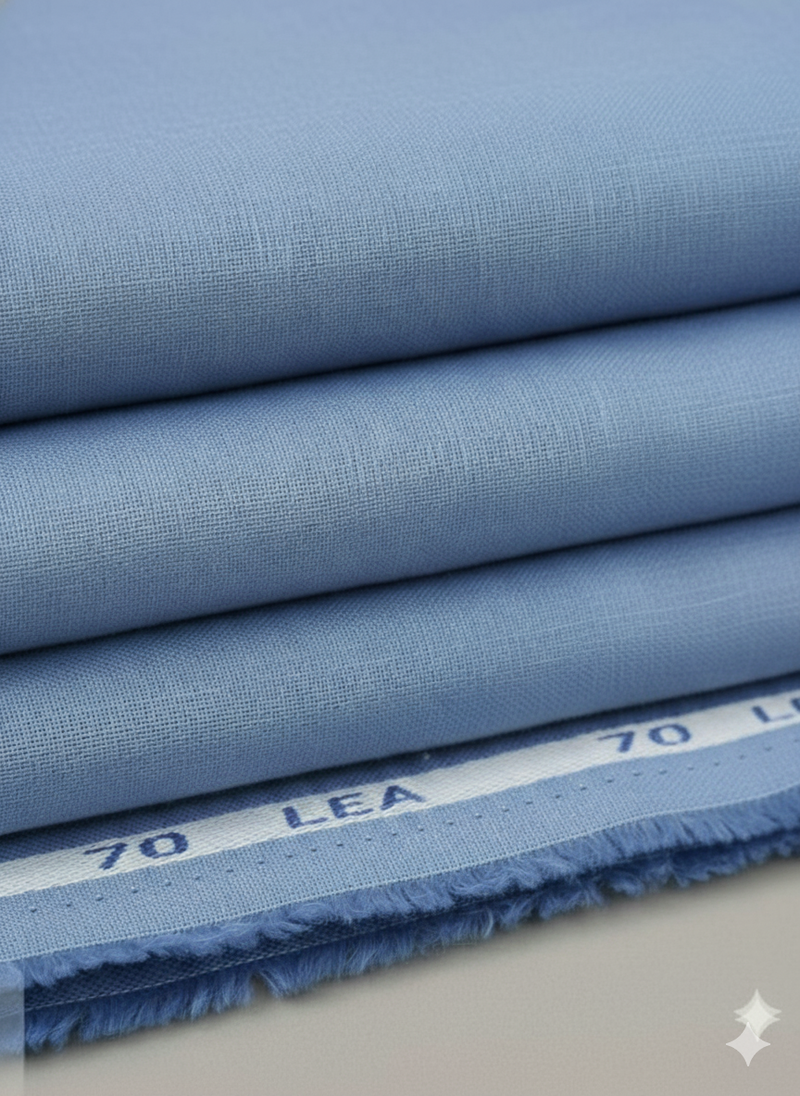 Denim Blue Pure Cotton Linen Fabric (70 lea)
