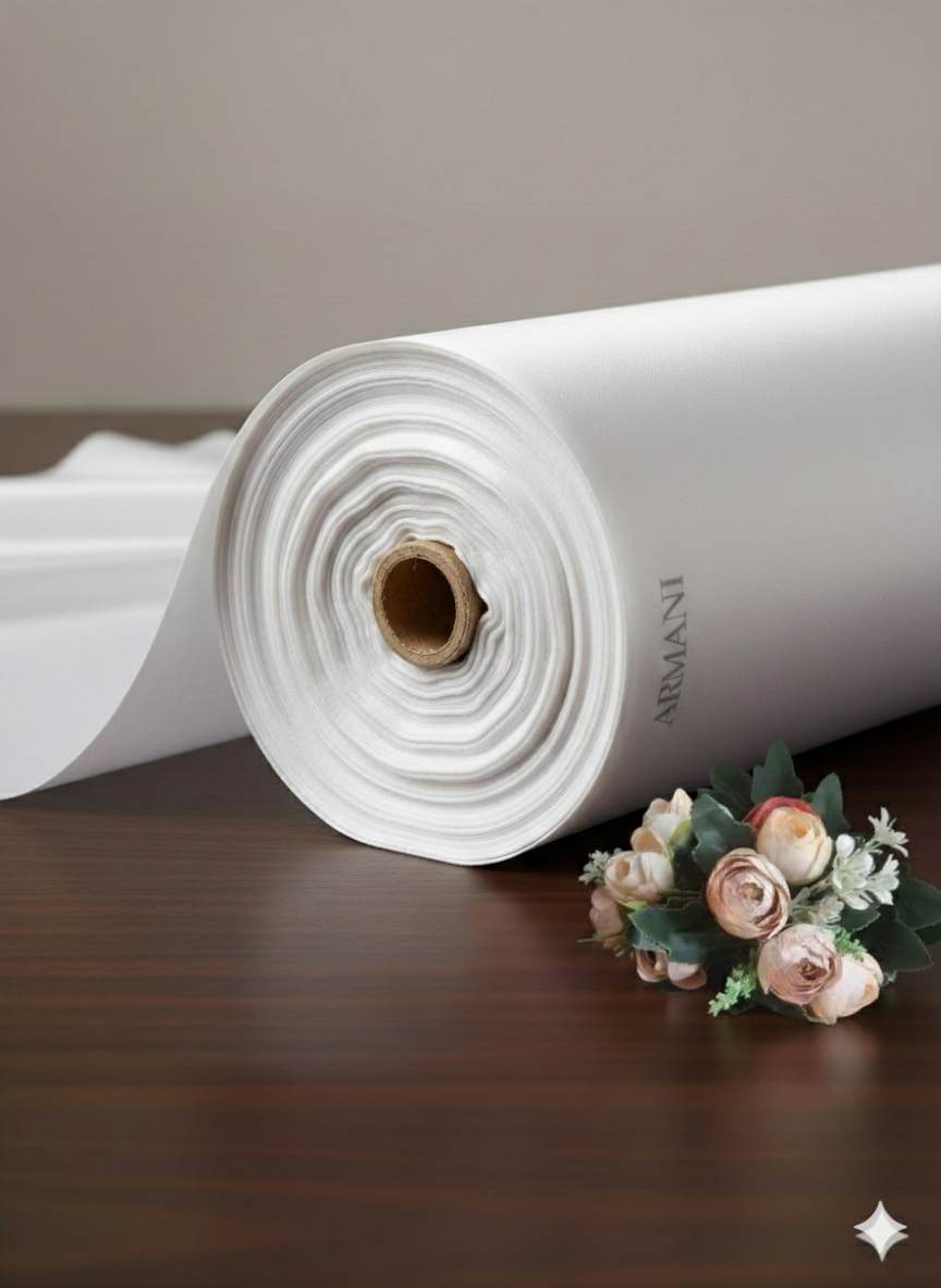 Pure White Imported Armani Satin Fabric (Big width)