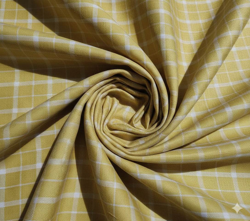 Yellow Checks Pure Natural Linen Suiting Fabric for Blazers, Jackets and Pants (44 lea) (0% Cotton)