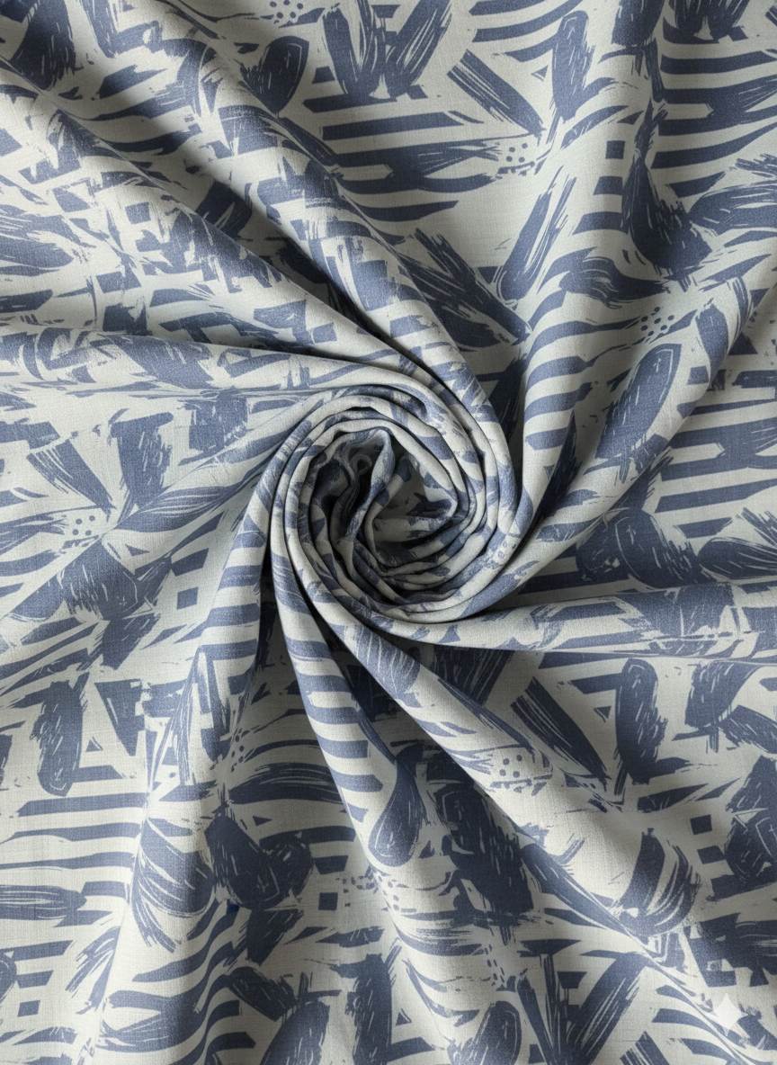 Off White & Grey Digital Printed 100% Pure Natural Linen Fabric (0% Cotton)