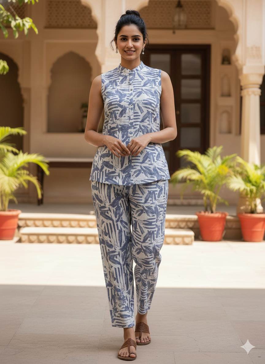 Off White & Grey Digital Printed 100% Pure Natural Linen Fabric (0% Cotton)