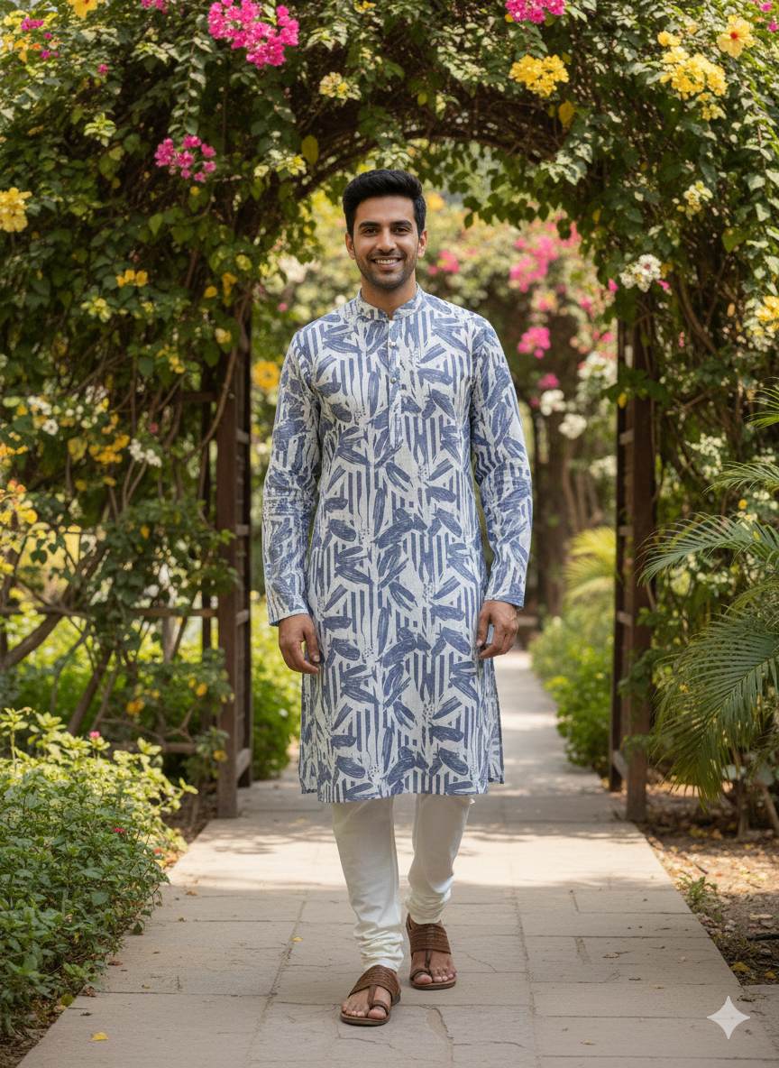 Off White & Grey Digital Printed 100% Pure Natural Linen Fabric (0% Cotton)