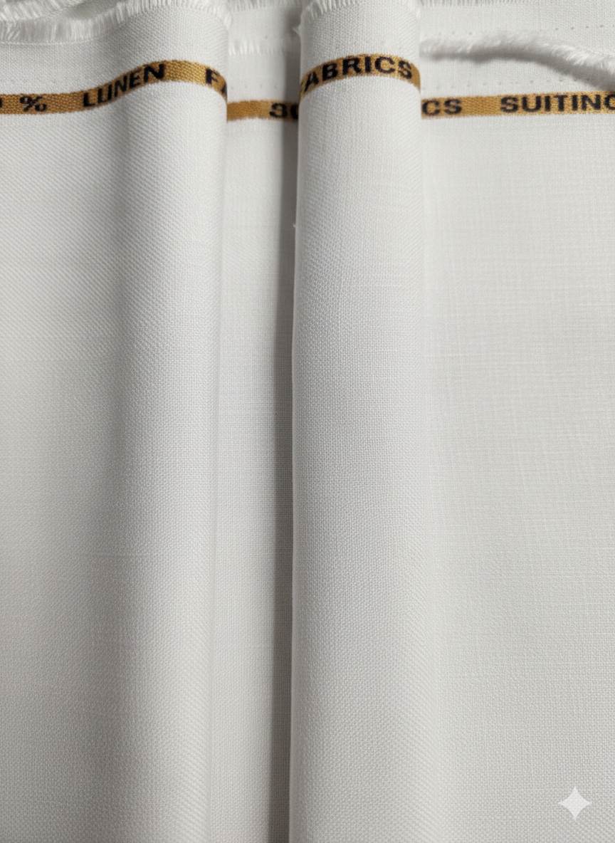 White 100% Pure Linen Suiting Fabric (44 lea) (0% Cotton)