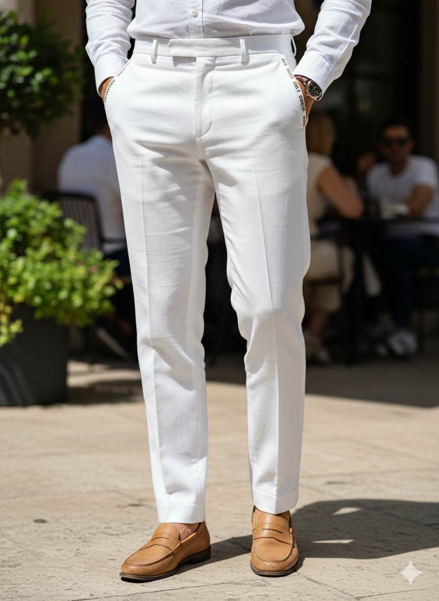 White 100% Pure Linen Suiting Fabric (44 lea) (0% Cotton)