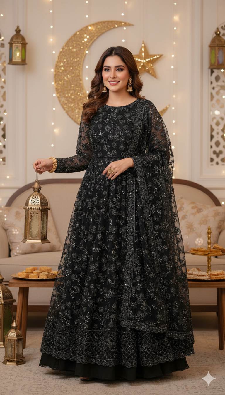 Imported Black Handwork Net Fabric