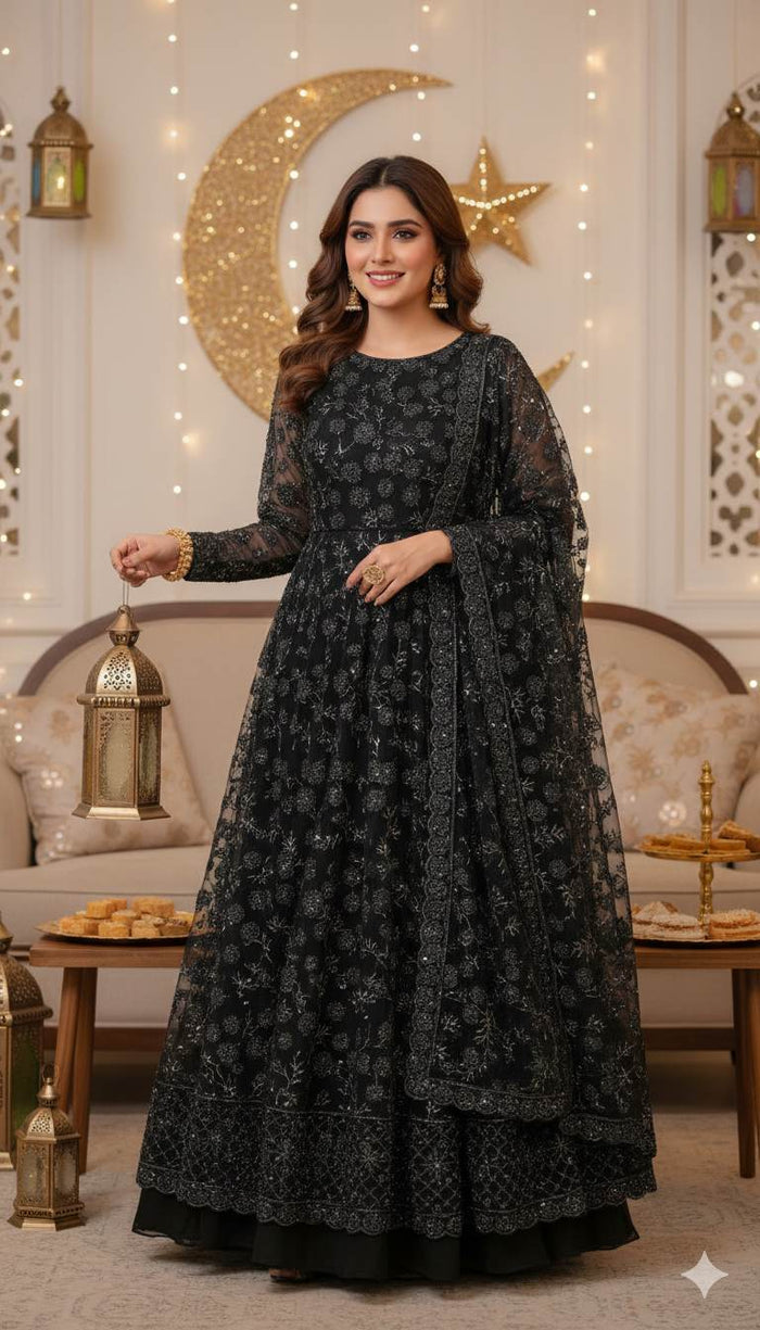 Imported Black Handwork Net Fabric