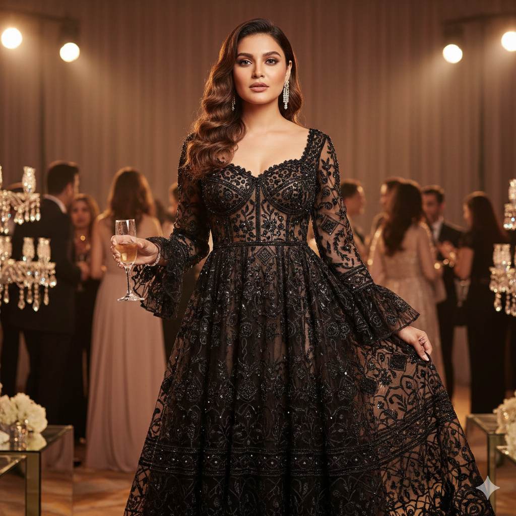 Imported Black Handwork Net Fabric