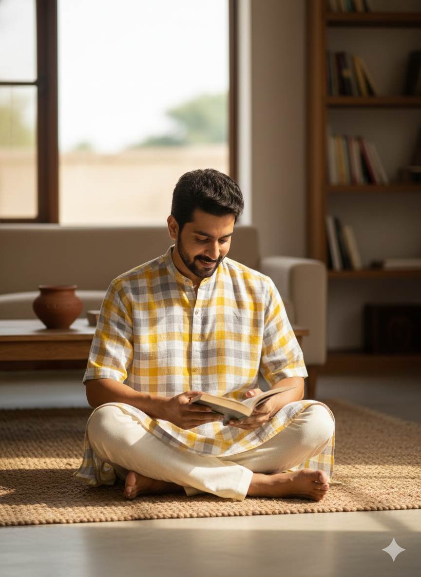 Yellow Grey Offwhite Checks 100% Pure Natural Linen Fabric (0% Cotton)