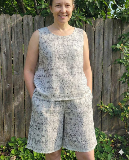 Greyish Blue Digital printed Off White 100% Pure Linen Fabric (0% Cotton)