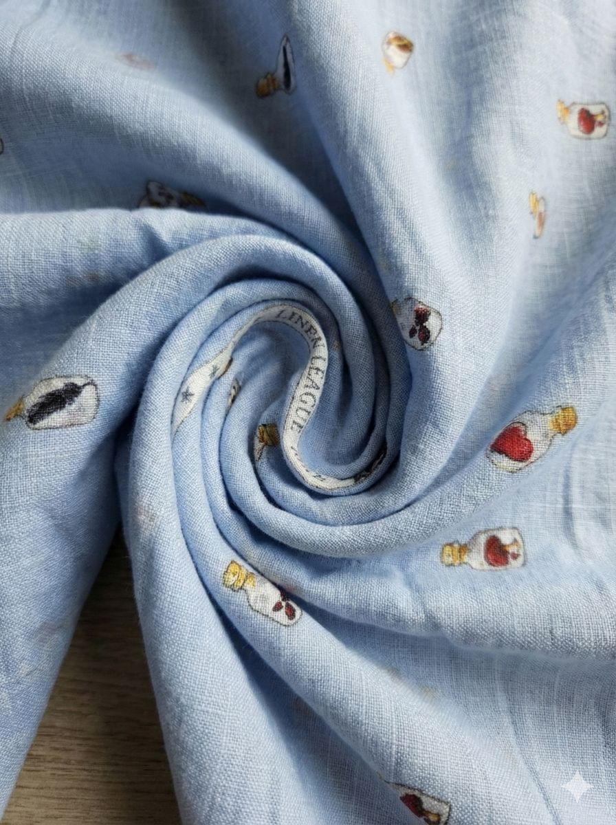 Light blue Digital print Pure linen (No cotton )