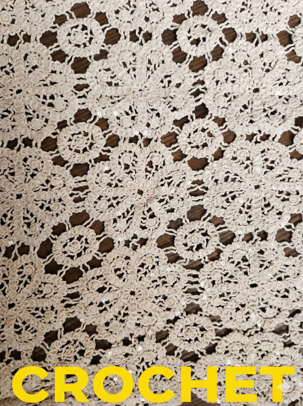 Dyeable Crochet Fabric With Transperent Sequences