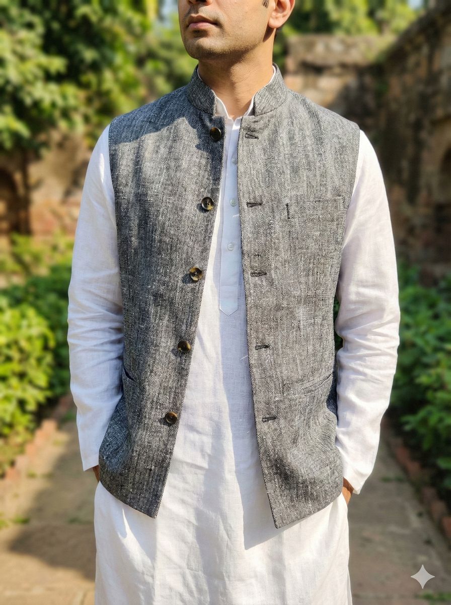 Denim Style Black Pure 100% Pure Linen Fabric for Blazers, Jackets and Pants (44 lea) (0% Cotton)