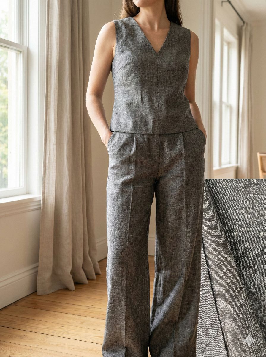 Denim Style Black Pure 100% Pure Linen Fabric for Blazers, Jackets and Pants (44 lea) (0% Cotton)