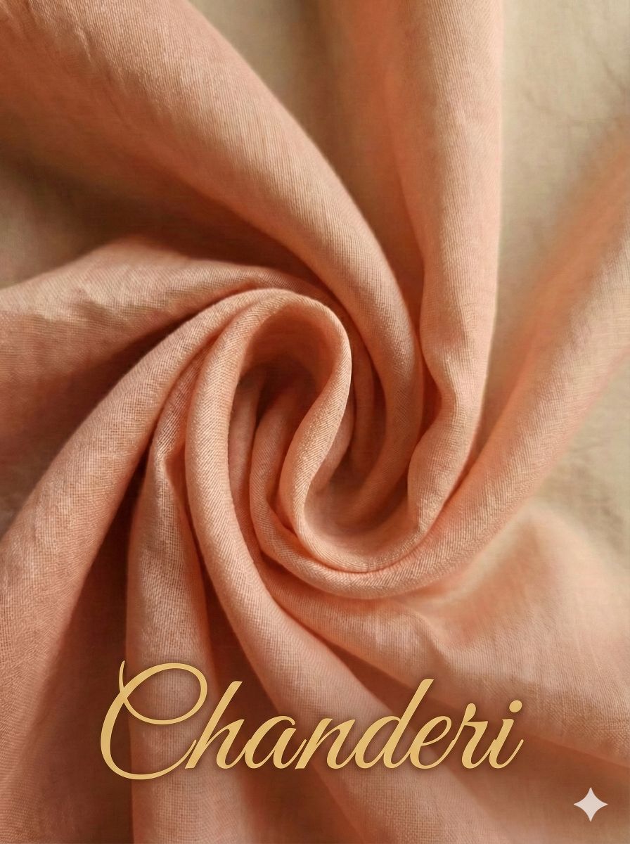 Peach Plain Chanderi Silk Fabric