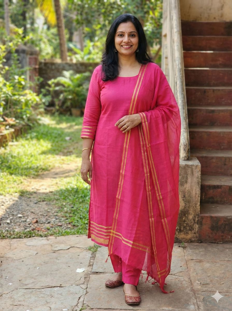 Hot Pink Plain Chanderi Silk Fabric
