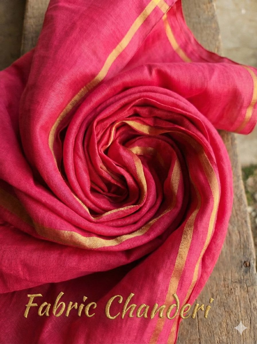 Hot Pink Plain Chanderi Silk Fabric