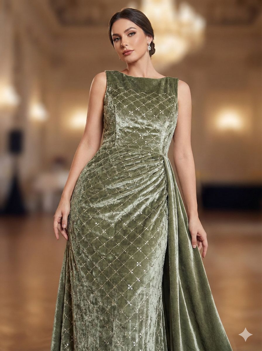 Sequence Jaal Embroidered Sage Green Colored Velvet Fabric