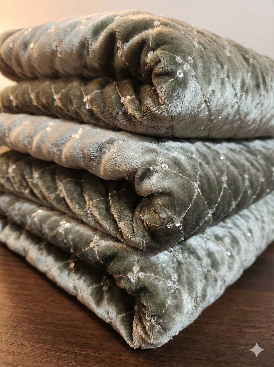 Sequence Jaal Embroidered Sage Green Colored Velvet Fabric