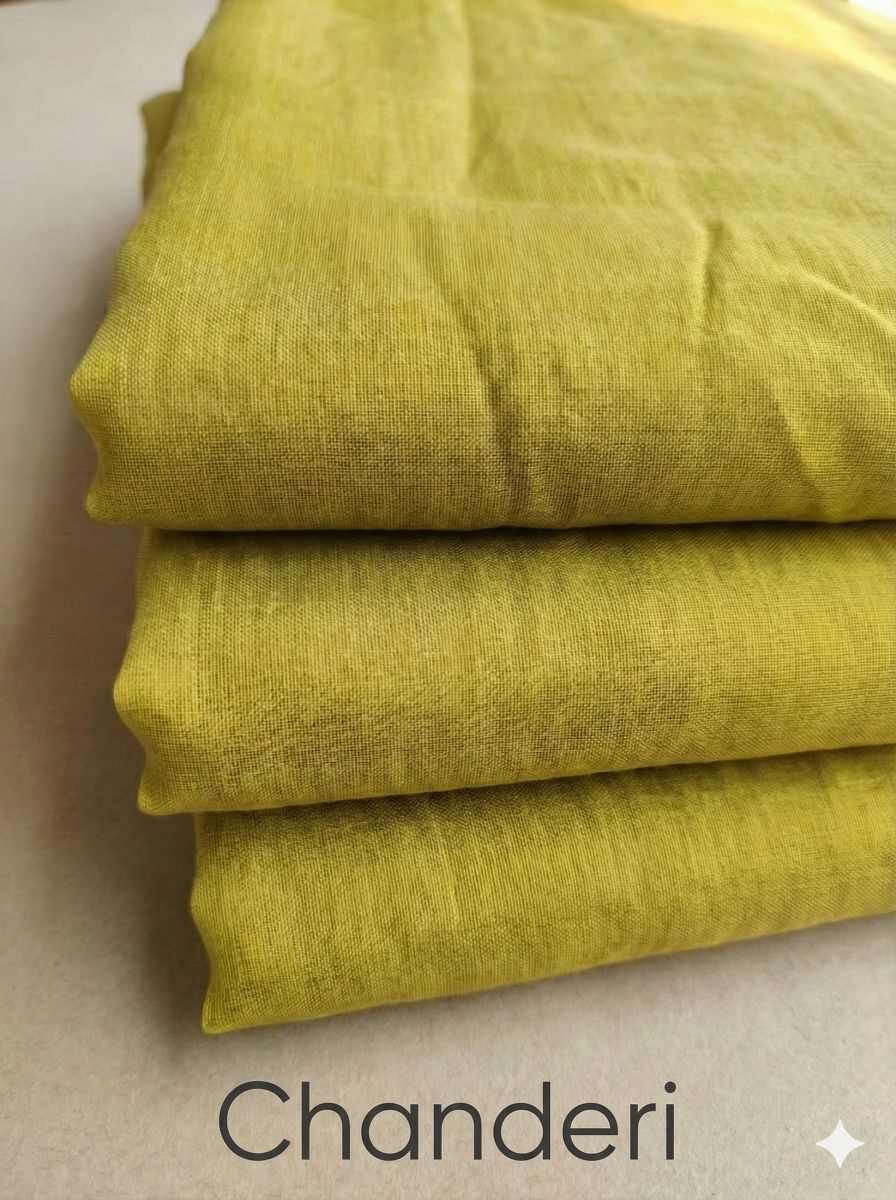 Yellowish Green Plain Chanderi Fabric