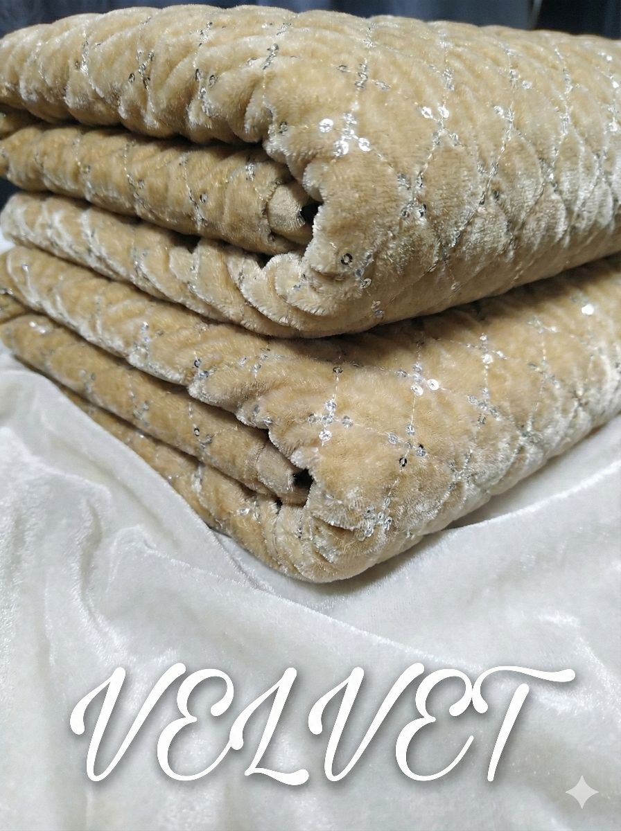 Sequence Jaal Embroidered Fawn Colored Velvet Fabric