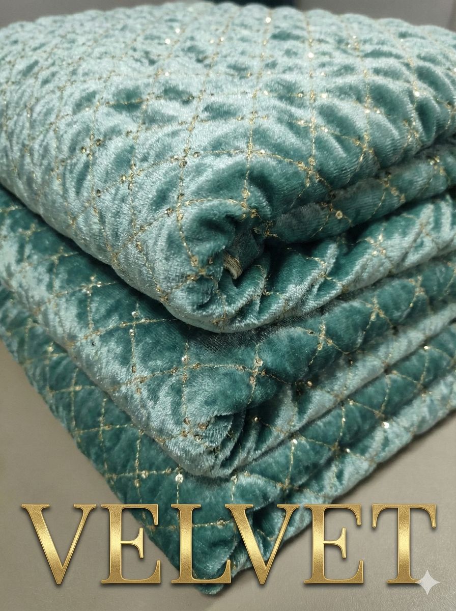 Sequence Jaal Embroidered Sea Blue Velvet Fabric