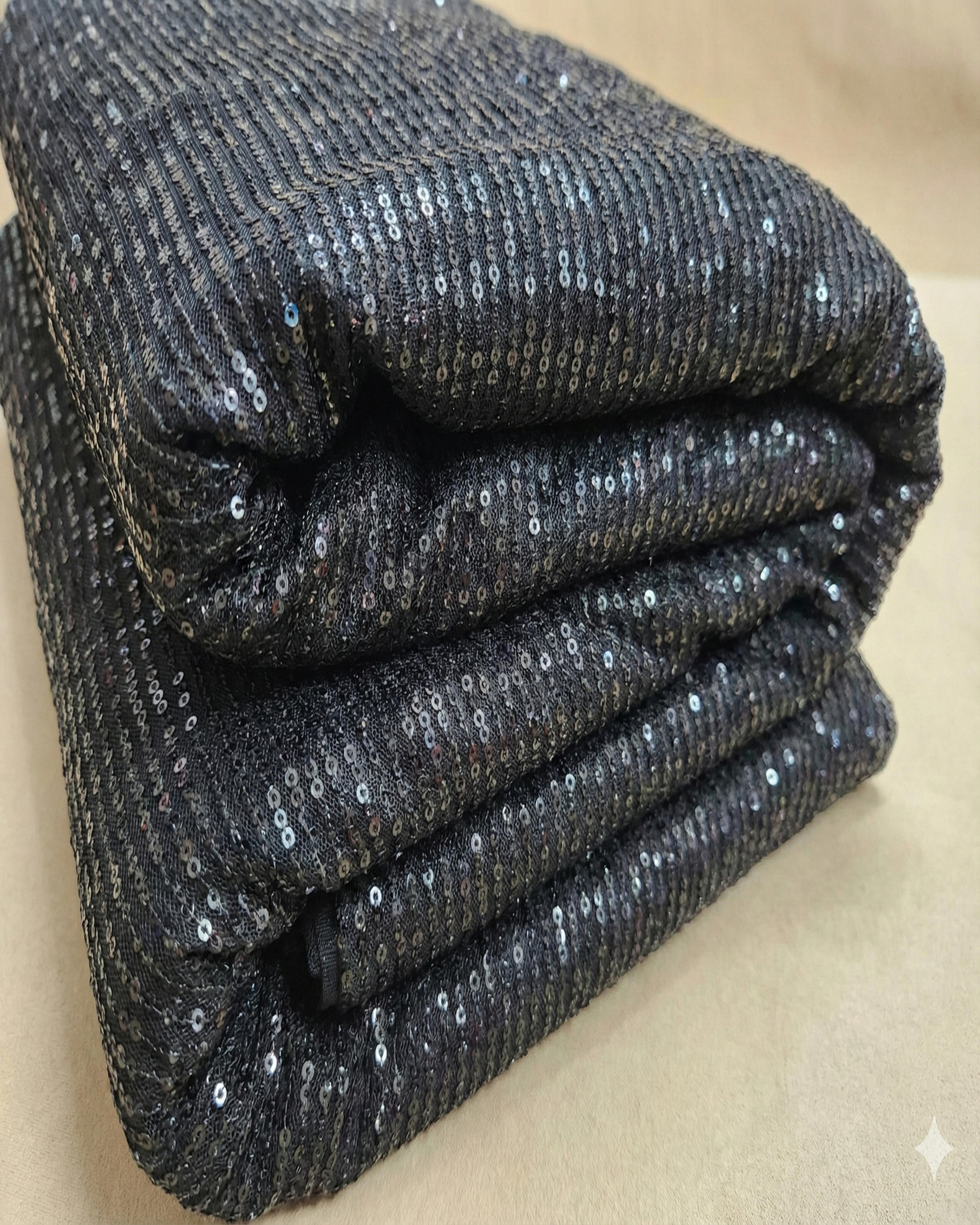 Black Net Fabric with Tone-to-Tone Sequence Work