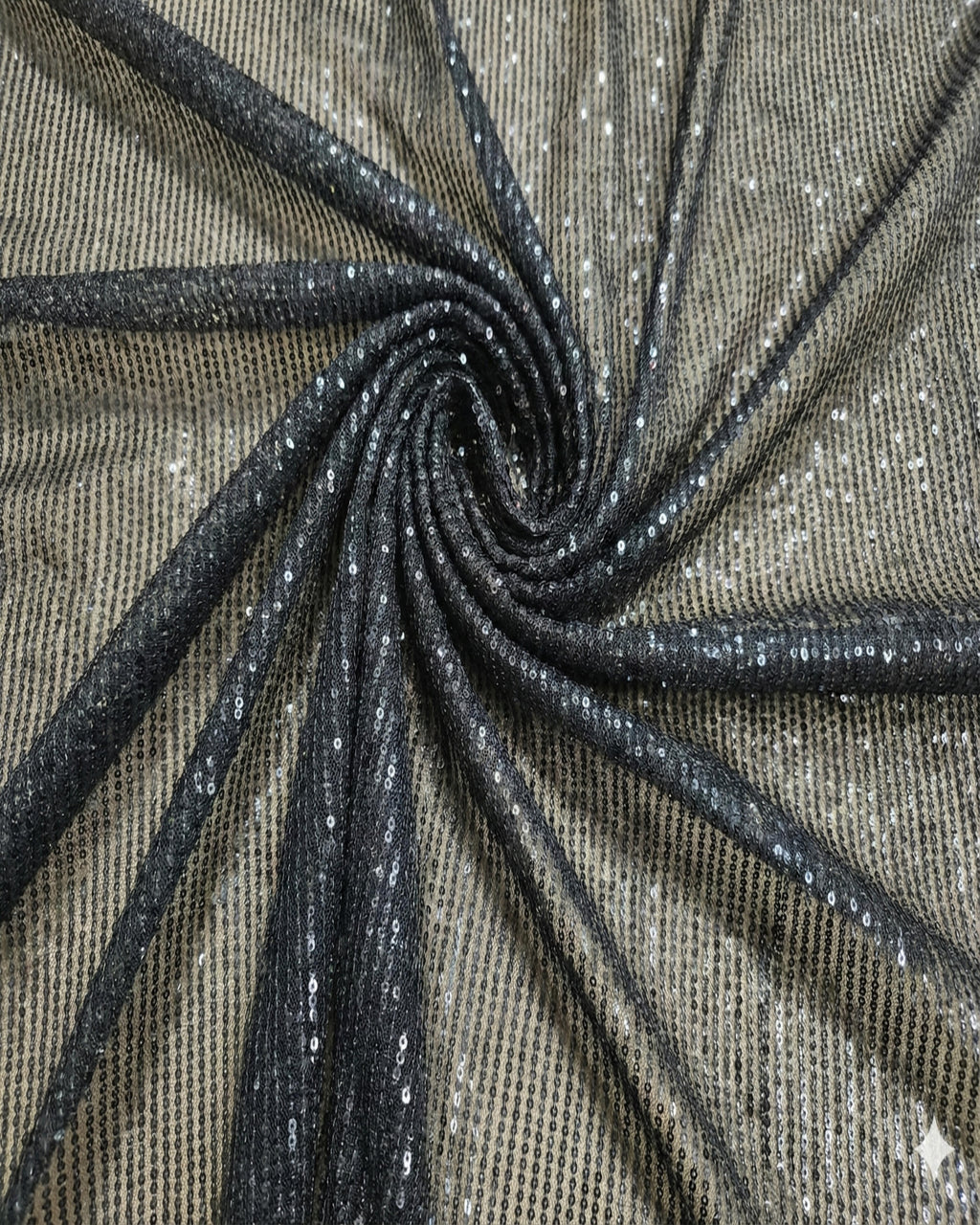 Black Net Fabric with Tone-to-Tone Sequence Work