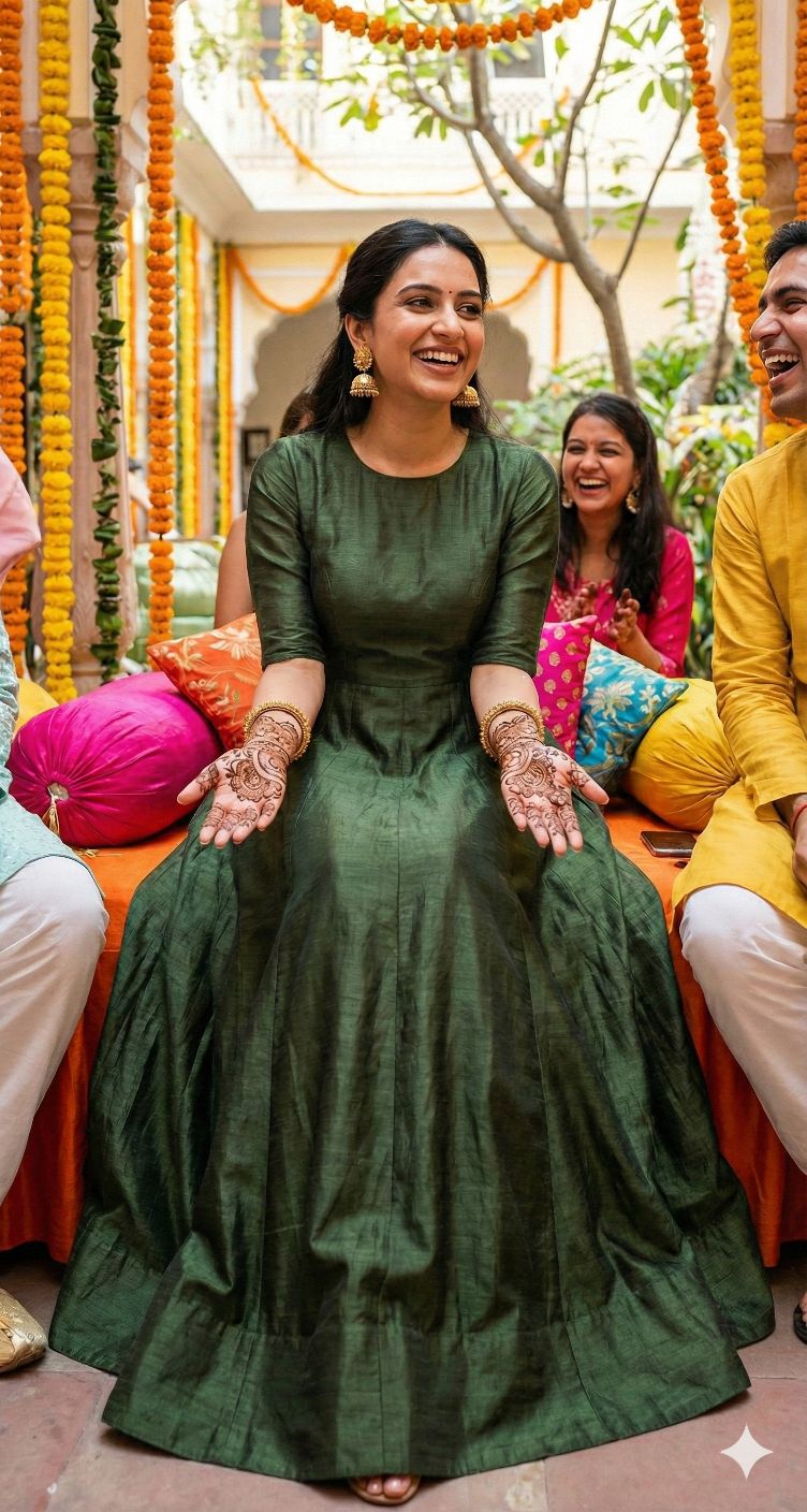 Mehandi green Chanderi Silk fabric