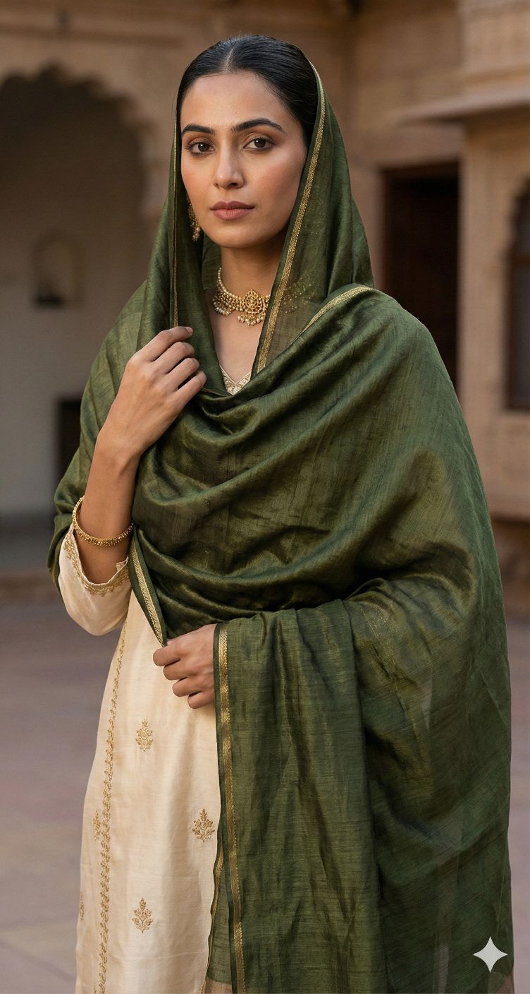 Mehandi green Chanderi Silk fabric