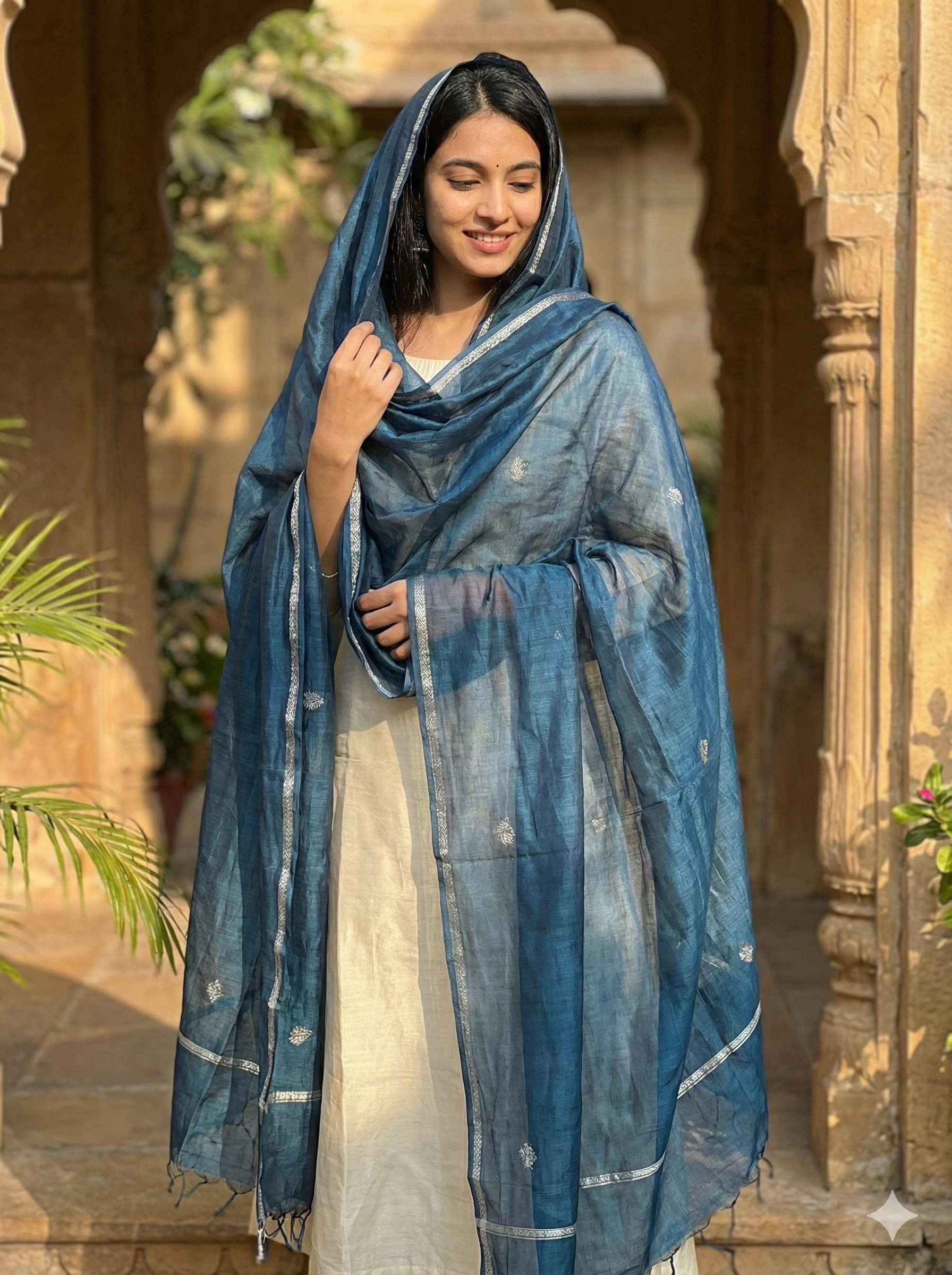 Deep blue Chanderi Silk