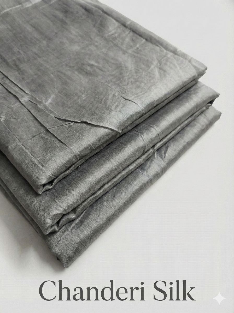 Grey chanderi silk fabric