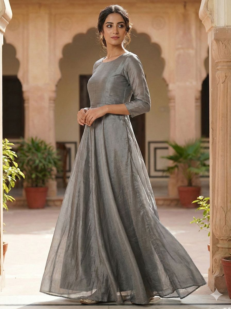 Grey chanderi silk fabric