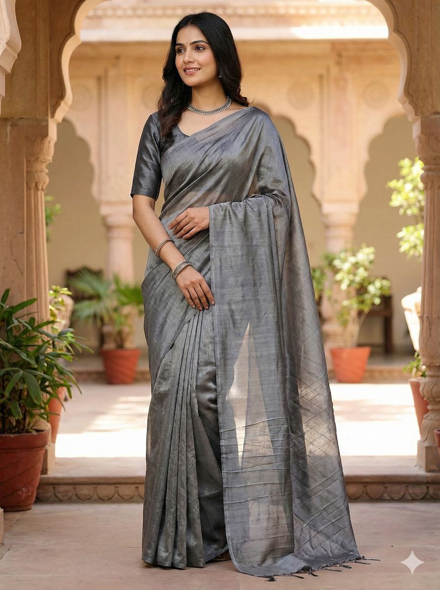 Grey chanderi silk fabric