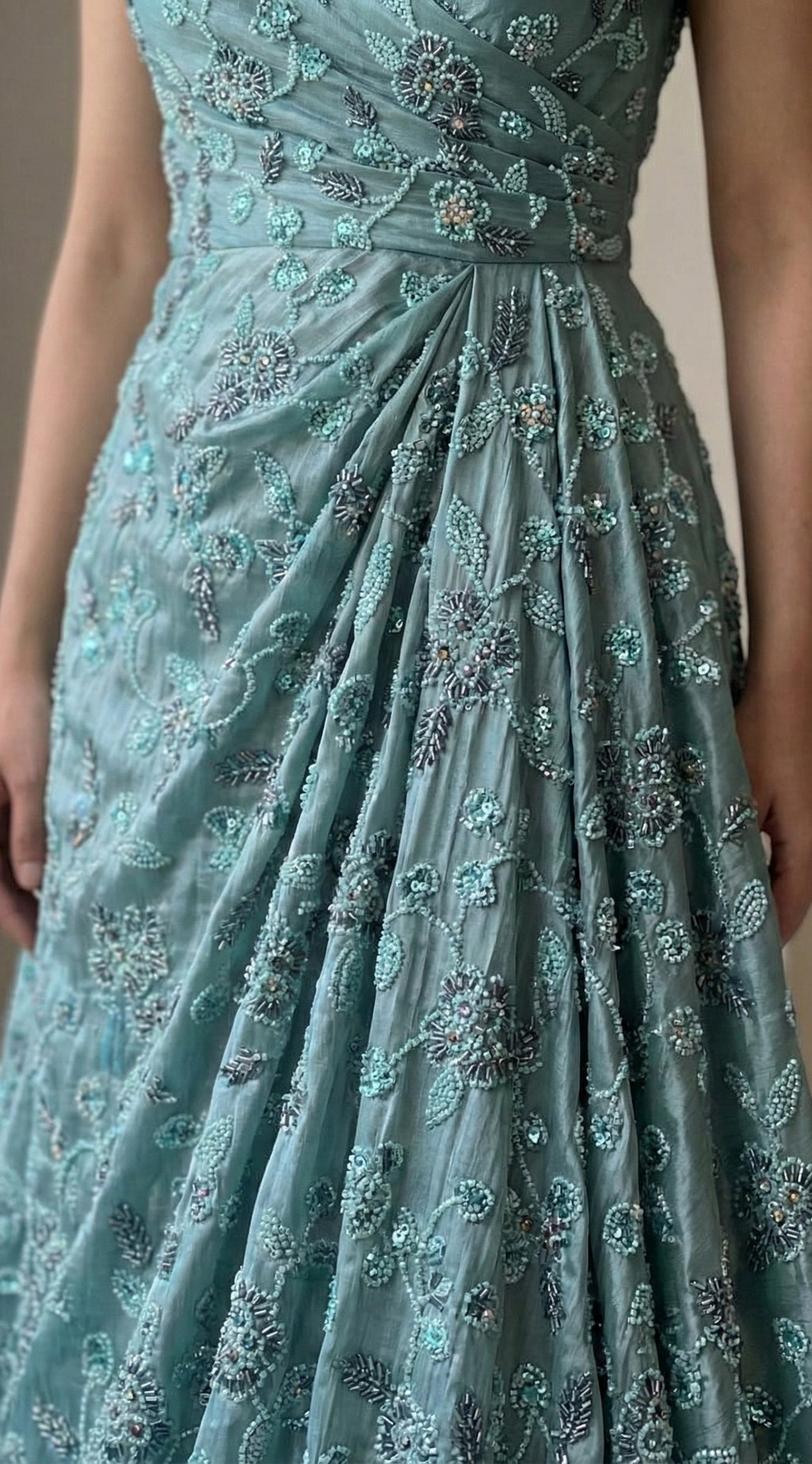 Sapphire Blue  Cutdana Handwork Fendi fabric